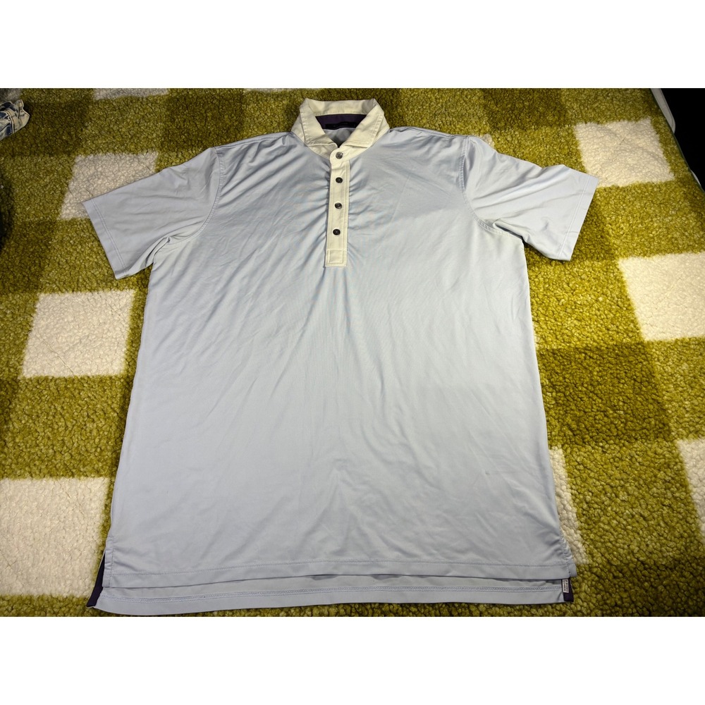 Greyson‎ Mens Golf Polo Shirt Light Blue White Contrast Collar Size Large L
